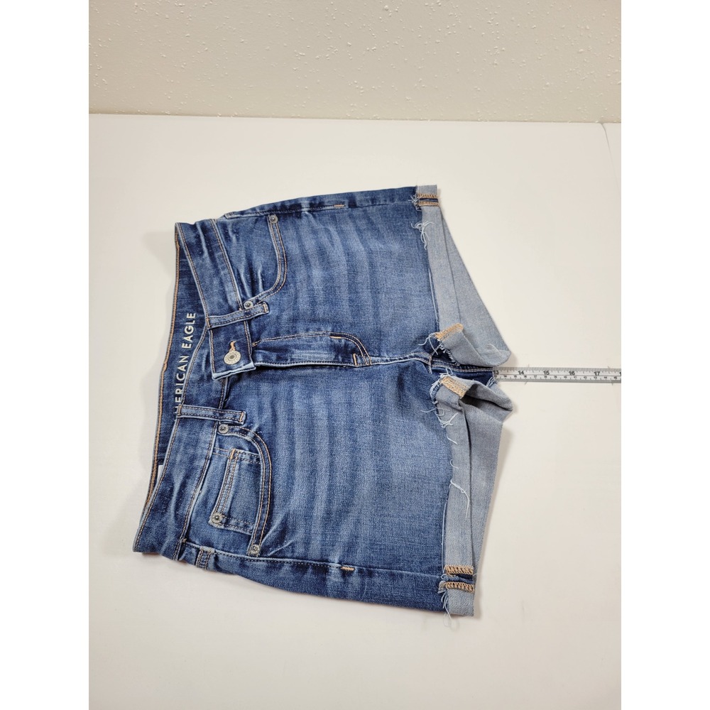 American Eagle High-Rise Shortie Women 2 Blue Excellent Denim Stretch Shorts - Picture 4 of 9